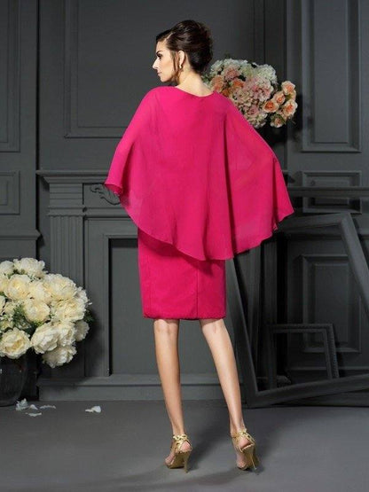 Sheath/Column Scoop Beading Sleeveless Short Chiffon Mother of the Bride Dresses - RongMoon