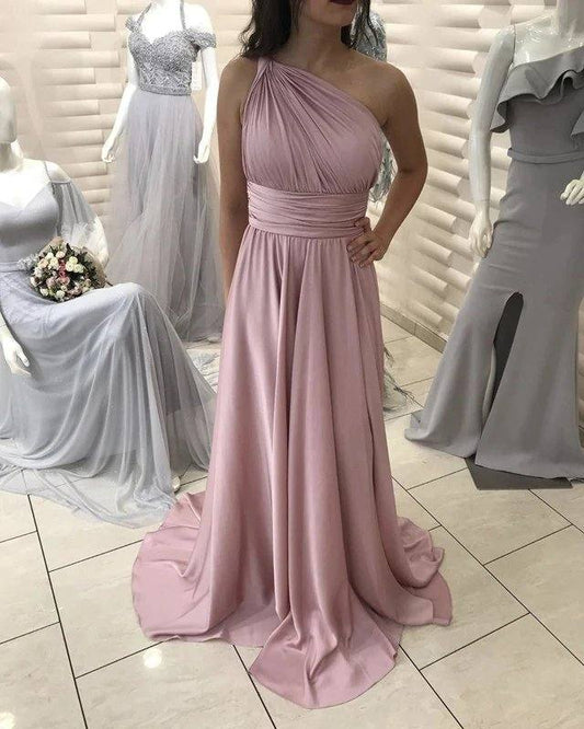 Chiffon Bridesmaid Dresses One Shoulder Leg Slit - RongMoon