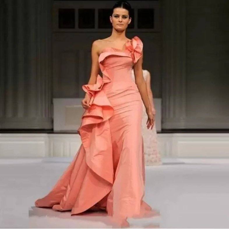 Pink Evening Dresses A-line Strapless Floor Length Long Turkey Dubai Saudi Arabic Evening Gown Prom Dresses - RongMoon