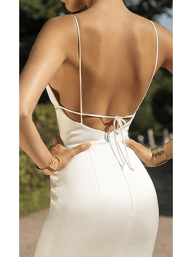 Sheath / Column Minimalist Sexy Party Wear Cocktail Party Dress V Neck Sleeveless Floor Length Ankle Length Stretch Fabric with Split - RongMoon