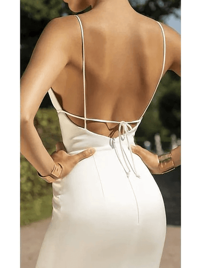 Sheath / Column Minimalist Sexy Party Wear Cocktail Party Dress V Neck Sleeveless Floor Length Ankle Length Stretch Fabric with Split - RongMoon