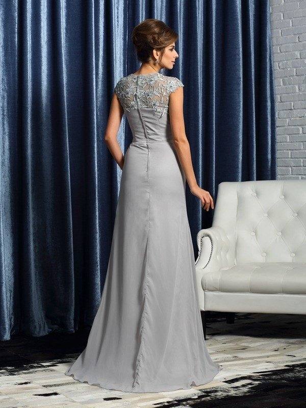 Sheath/Column Sweetheart Applique Short Sleeves Long Chiffon Mother of the Bride Dresses - RongMoon
