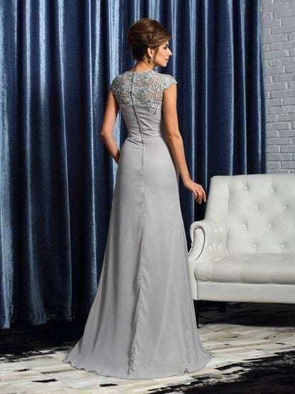 Sheath/Column Sweetheart Applique Short Sleeves Long Chiffon Mother of the Bride Dresses - RongMoon
