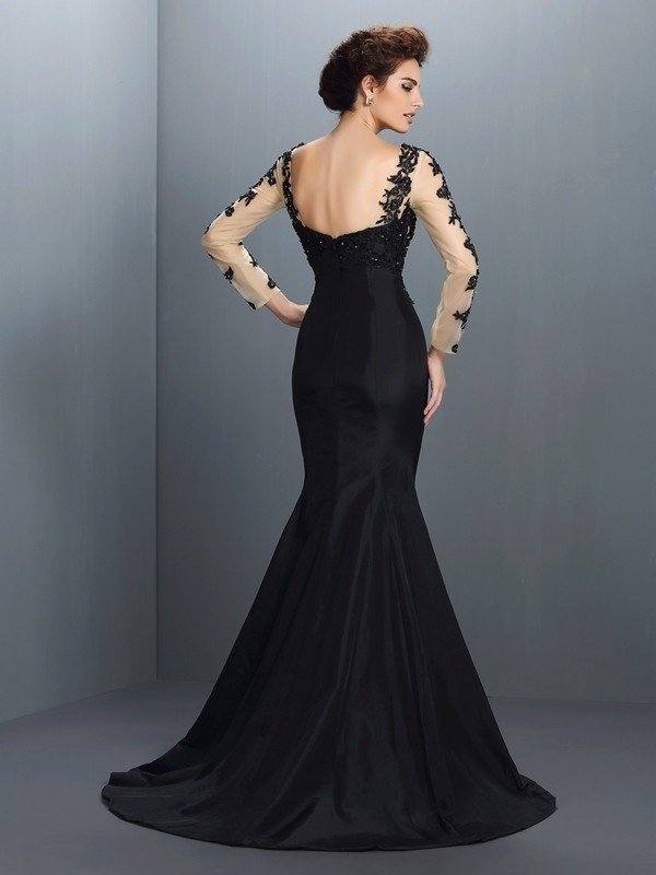 Trumpet/Mermaid Bateau Applique Long Sleeves Long Taffeta Mother of the Bride Dresses - RongMoon