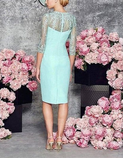 With Jacket Mother Of The Bride Dresses Sheath Knee Length Chiffon Appliques Plus Size Short Groom Mother Dresses For Wedding - RongMoon