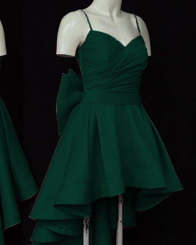 High Low Style Sweetheart Bow Back Satin Prom Homecoming Dresses - RongMoon