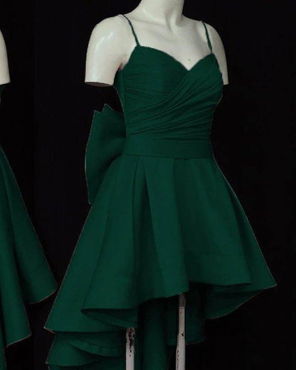 High Low Style Sweetheart Bow Back Satin Prom Homecoming Dresses - RongMoon