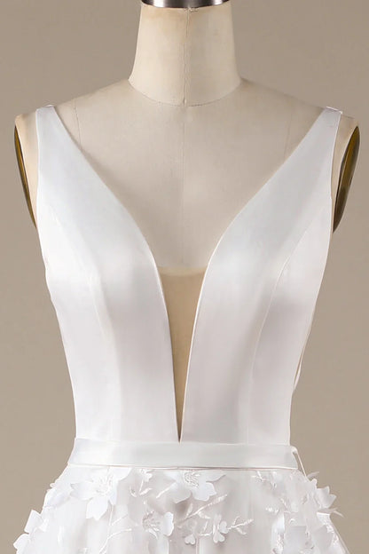 Aimishang Ivory A-Line V-Neck Wedding Dress with 3D Flowers