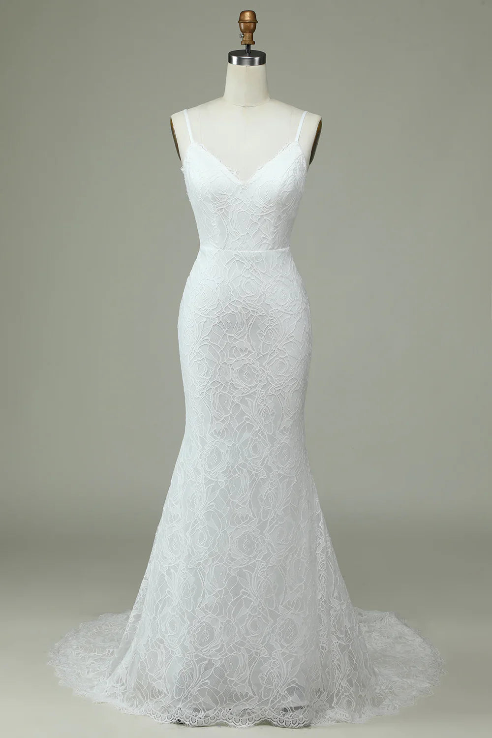Aimishang Ivory Mermaid Lace Backless Wedding Dress