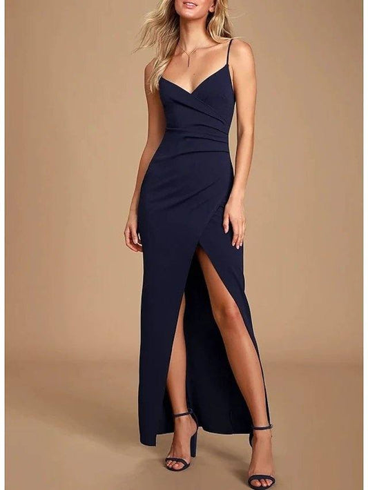 Sheath / Column Elegant Wedding Guest Prom Formal Evening Dress Spaghetti Strap Sleeveless Ankle Length Jersey with Split - RongMoon