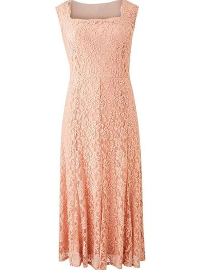 Two Piece Sheath / Column Mother of the Bride Dress Elegant Square Neck Ankle Length Lace Half Sleeve with Pleats Embroidery - RongMoon