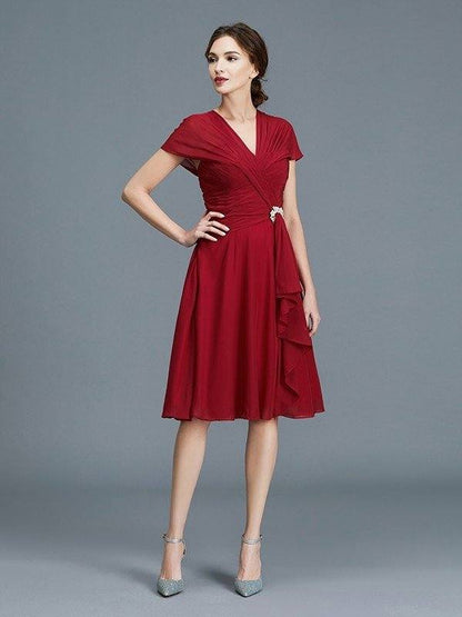 A-Line/Princess V-neck Chiffon Sleeveless Knee-Length Ruffles Mother of the Bride Dresses - RongMoon