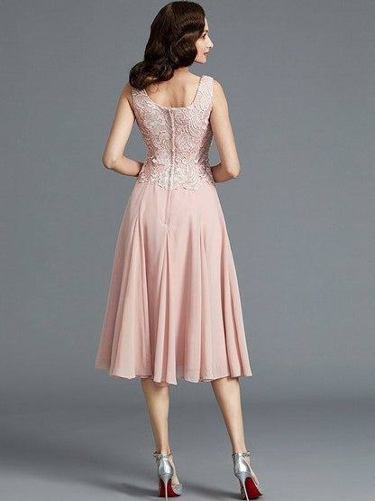 A-Line/Princess Sleeveless Scoop Tea-Length Chiffon Mother of the Bride Dresses - RongMoon