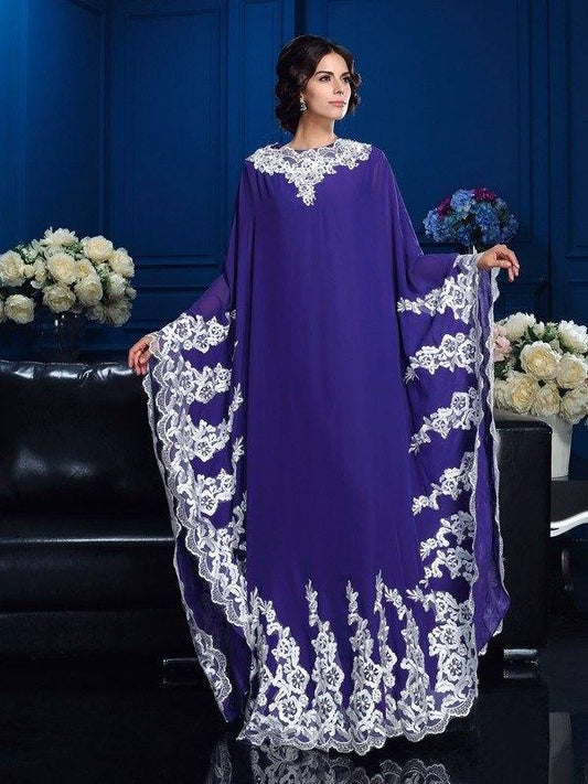 A-Line/Princess Scoop Applique Long Sleeves Long Chiffon Mother of the Bride Dresses - RongMoon