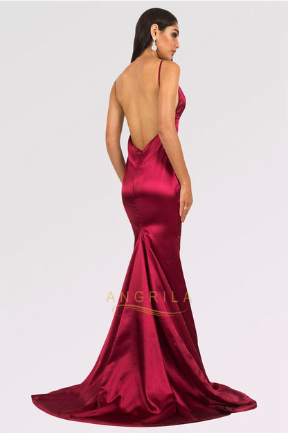 Long Mermaid V-neck Satin Backless Prom Dresses
