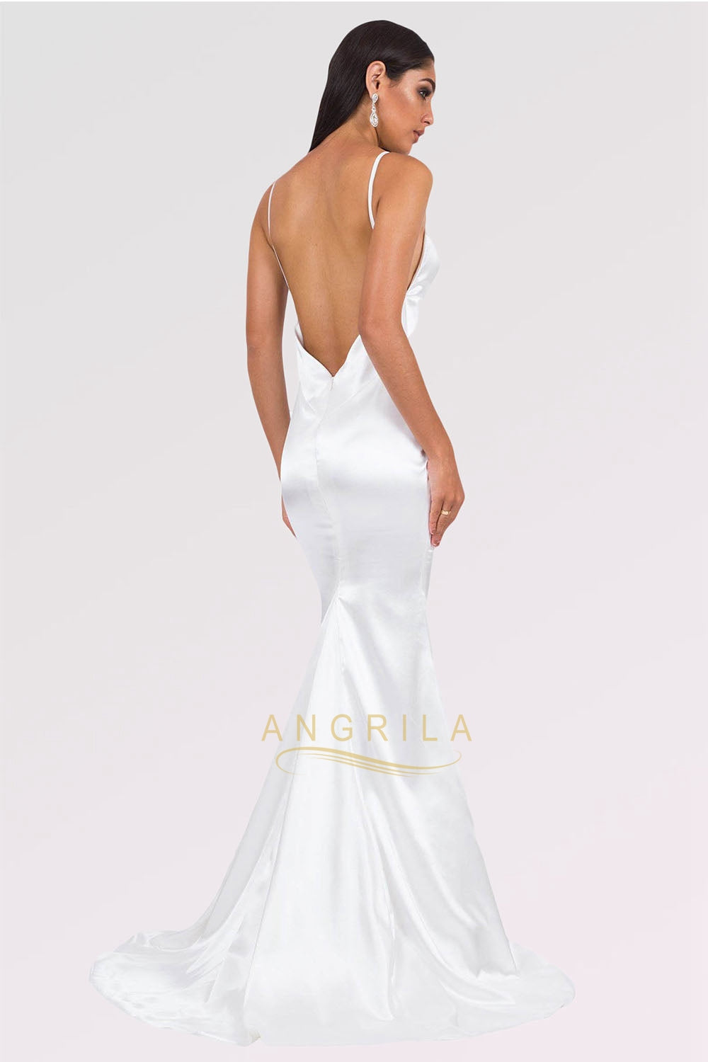 Long Mermaid V-neck Satin Backless Prom Dresses