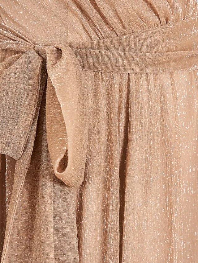 Sheath / Column Sparkle Elegant Engagement Formal Evening Dress V Neck 3/4 Length Sleeve Asymmetrical Satin with Sash / Ribbon - RongMoon