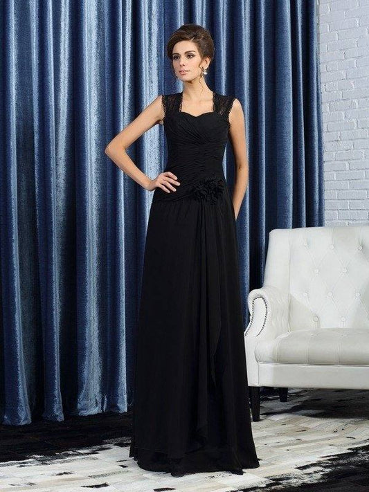 A-Line/Princess Straps Hand-Made Flower Sleeveless Long Chiffon Mother of the Bride Dresses - RongMoon