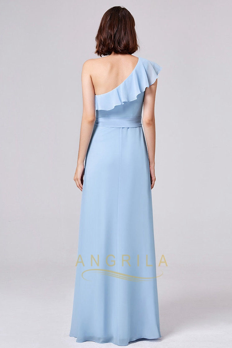 One-shoulder A-line/Princess Long Chiffon Bridesmaid Dresses
