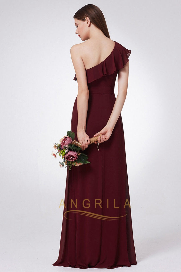 One-shoulder A-line/Princess Long Chiffon Bridesmaid Dresses