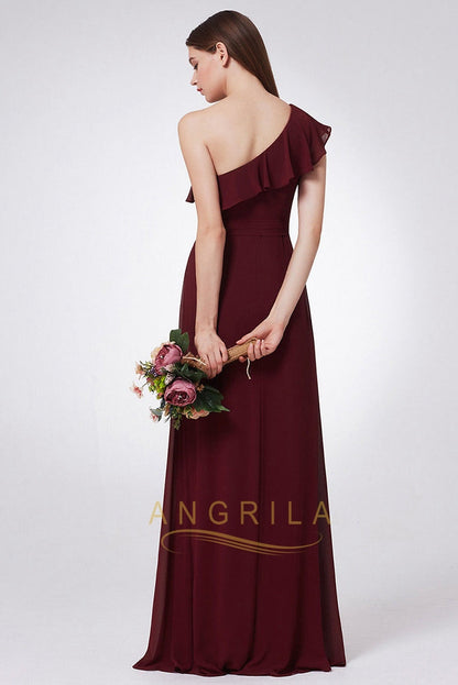 One-shoulder A-line/Princess Long Chiffon Bridesmaid Dresses