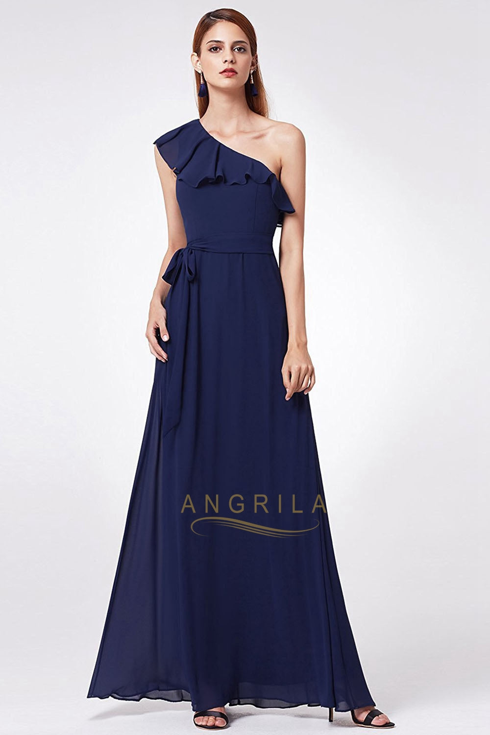 One-shoulder A-line/Princess Long Chiffon Bridesmaid Dresses