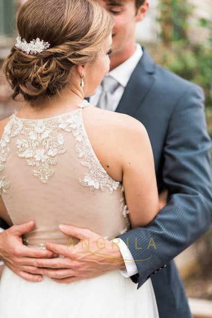 Illusion A-line/Princess Sleeveless Wedding Dresses