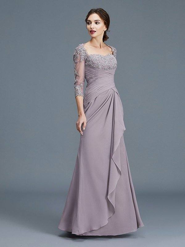 Sheath/Column 3/4 Sleeves Sweetheart Ruffles Chiffon Floor-Length Mother of the Bride Dresses - RongMoon