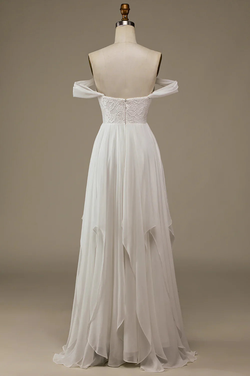 Aimishang Ivory Boho Chiffon Asymmetrical Wedding Dress with Lace