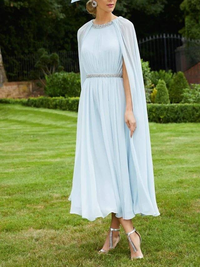 Two Piece Sheath / Column Mother of the Bride Dress Elegant Jewel Neck Ankle Length Chiffon Sleeveless with Sash / Ribbon Pleats Beading - RongMoon