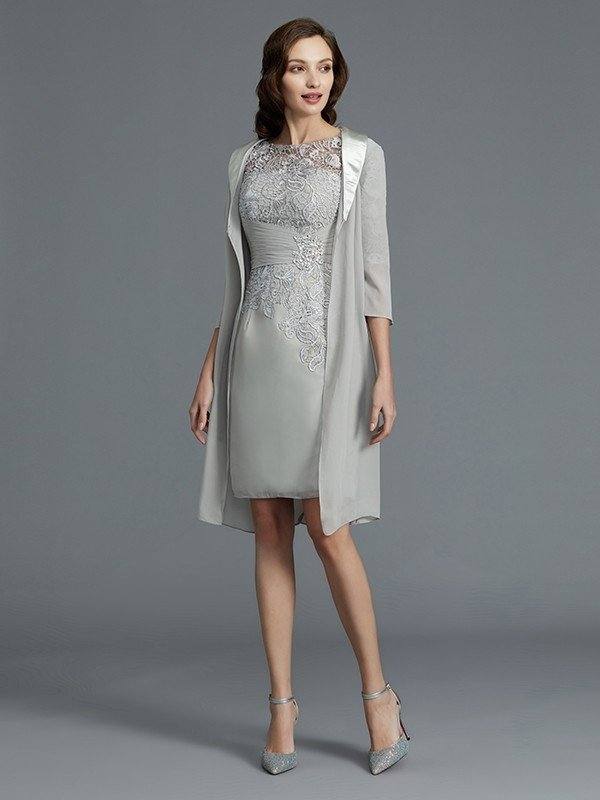 Sheath/Column Scoop 1/2 Sleeves Chiffon Short/Mini Mother of the Bride Dresses - RongMoon