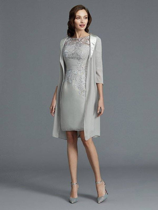 Sheath/Column Scoop 1/2 Sleeves Chiffon Short/Mini Mother of the Bride Dresses - RongMoon