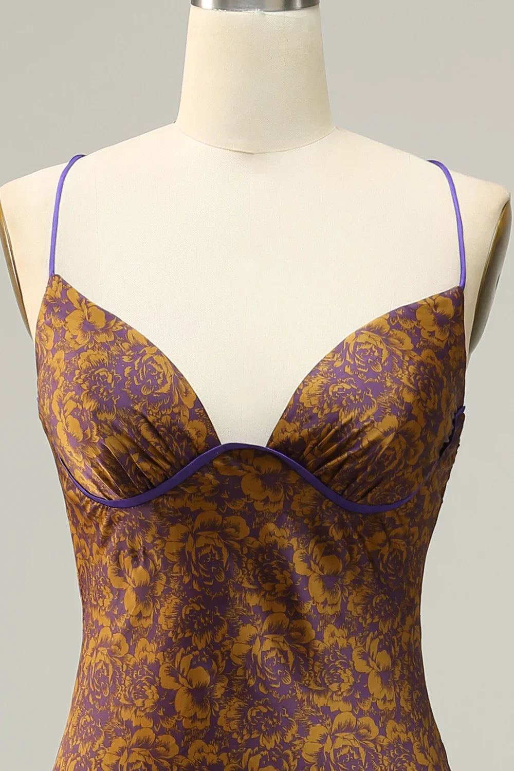 Flower Printed Brown Long Bridesmaid Dress