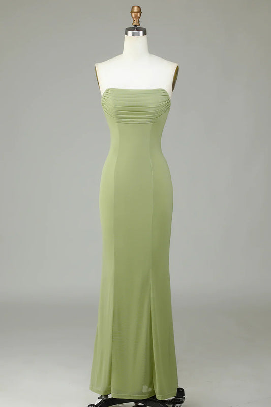 Mermaid Strapless Lemon Green Bridesmaid Dress