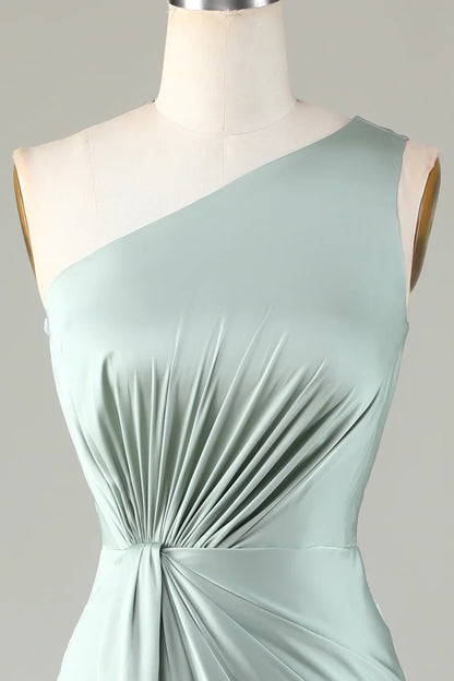 One Shoulder Matcha Bridesmaid Dress with Ruffles