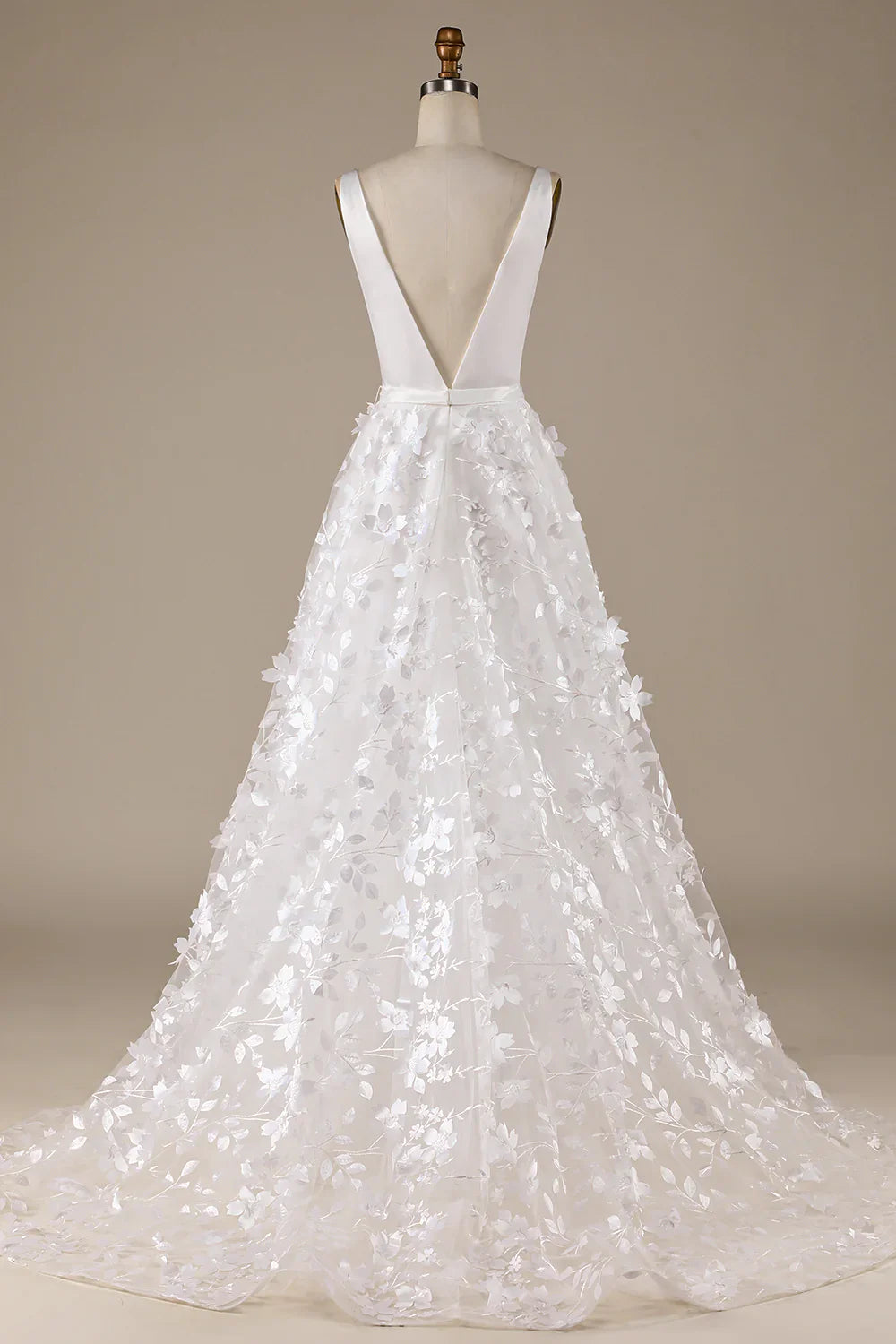 Aimishang Ivory A-Line V-Neck Wedding Dress with 3D Flowers
