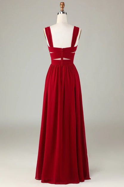 Wine red cut A-line bridesmaid dress
