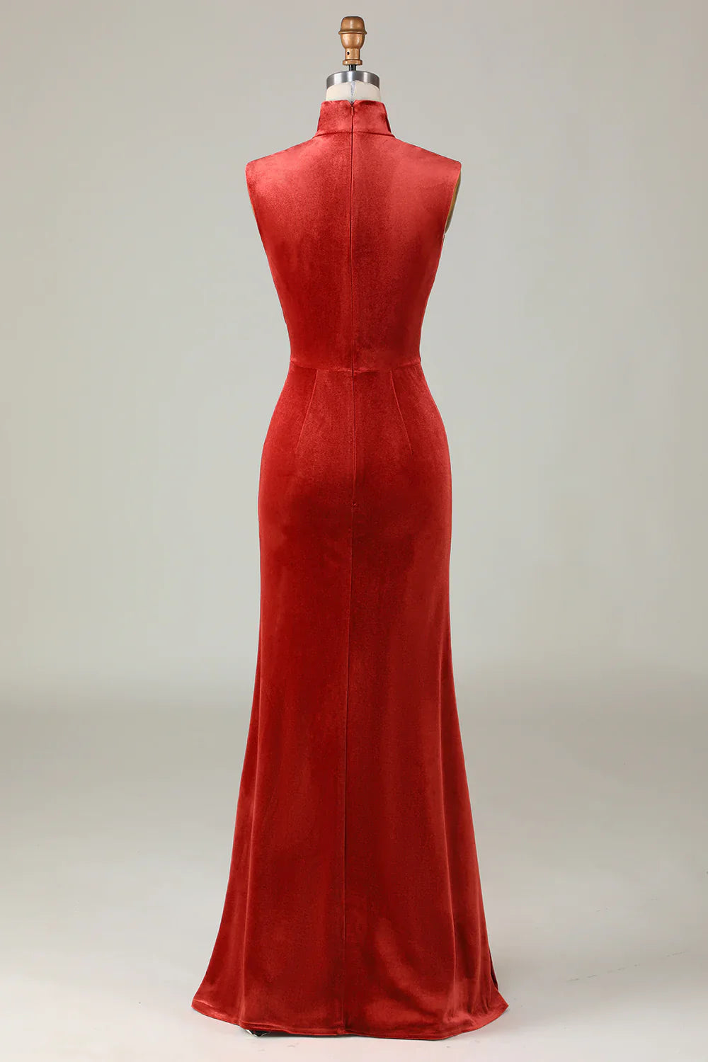 Mermaid Terracotta Velvet Sleeveless Bridesmaid Dress