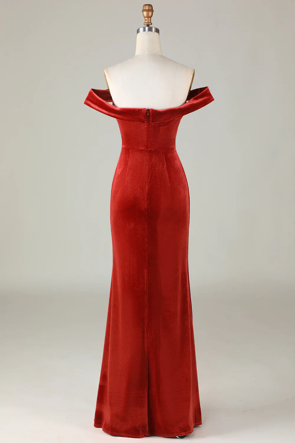 Velvet Off The Shoulder Terracotta Bridesmaid Dress