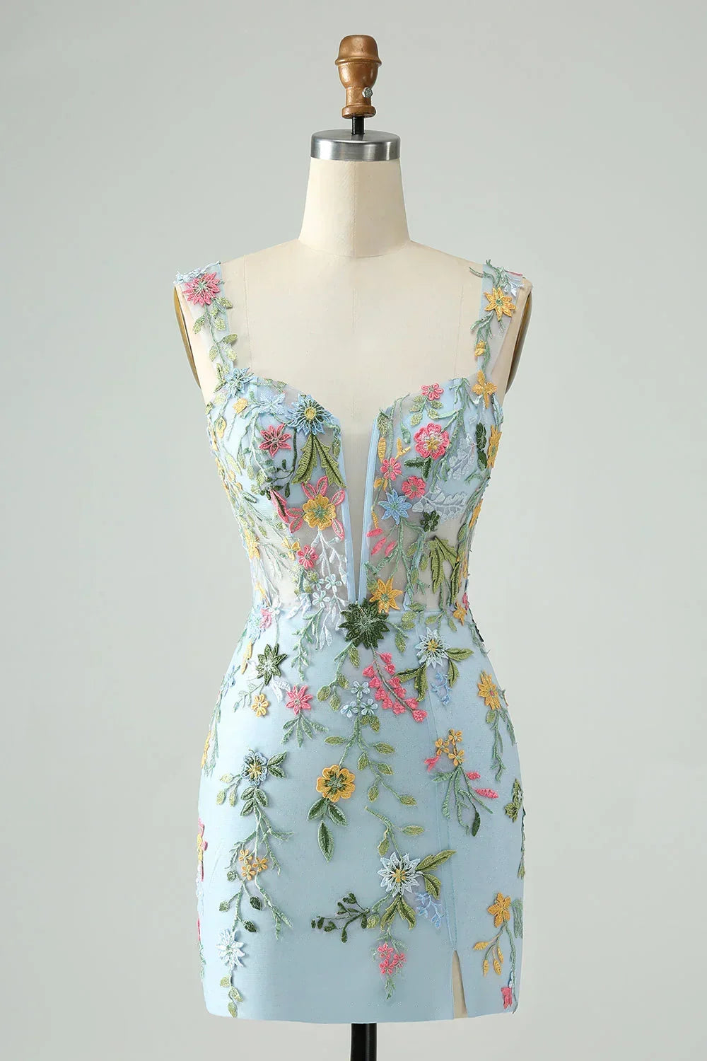 New Fashion Floral Embroidery Design A-line Strap Short Homecoming Dress HZ1024