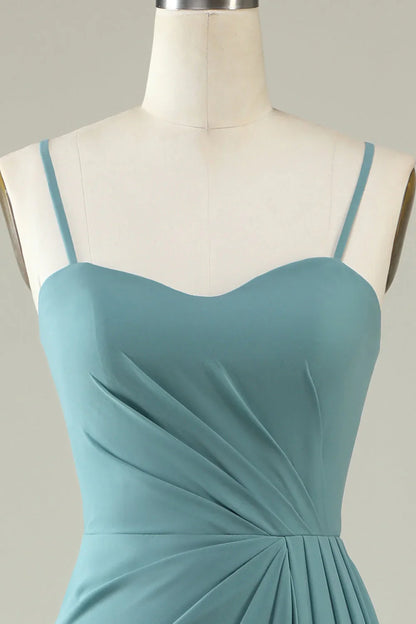 Green pendant long chiffon bridesmaid dress