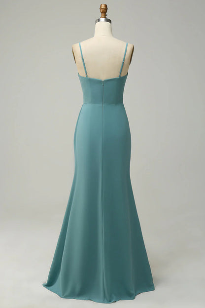A Line Strap powder blusher Long Bridesmaid Dress