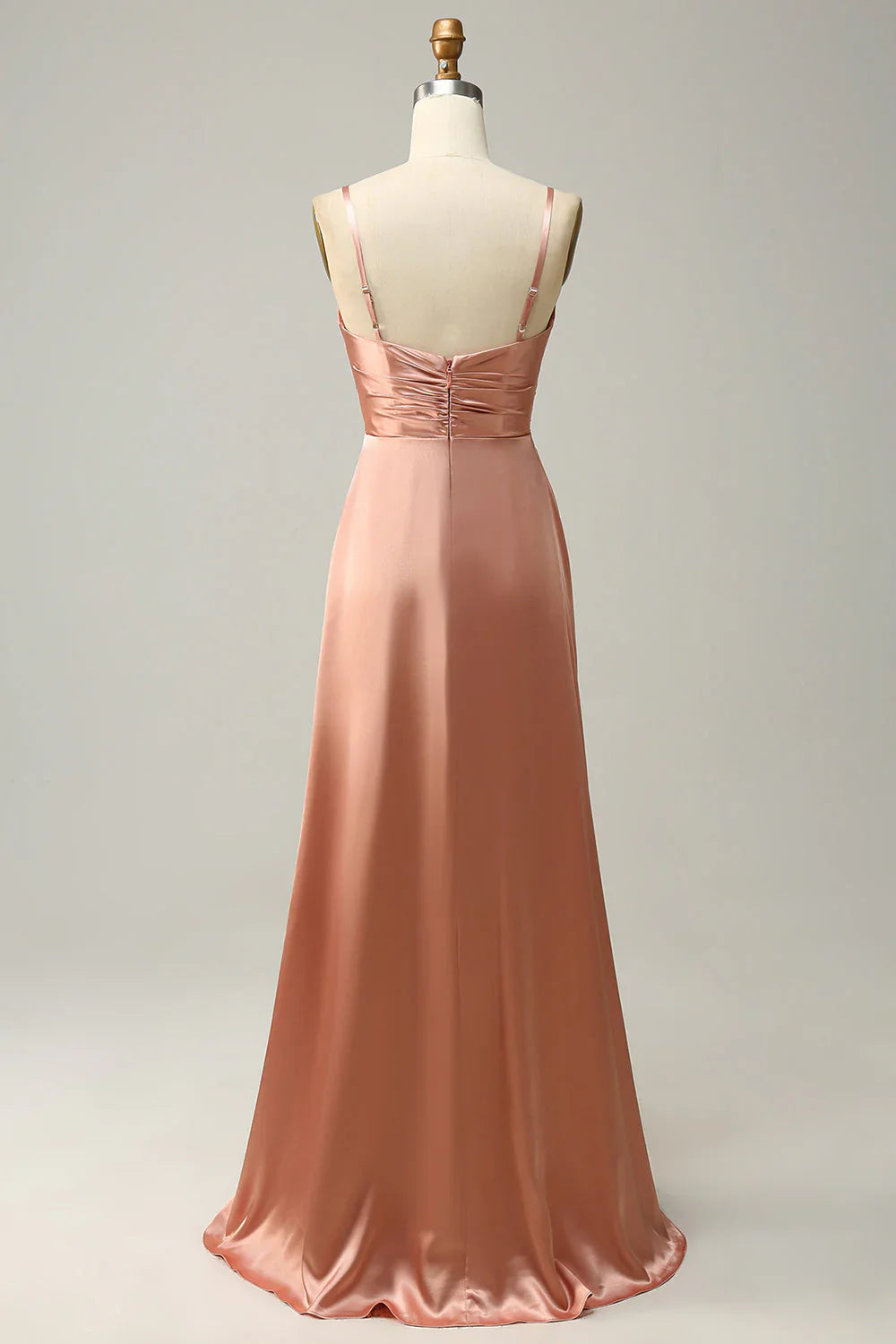 Powder blusher thin shoulder belt slit line bridesmaid dress