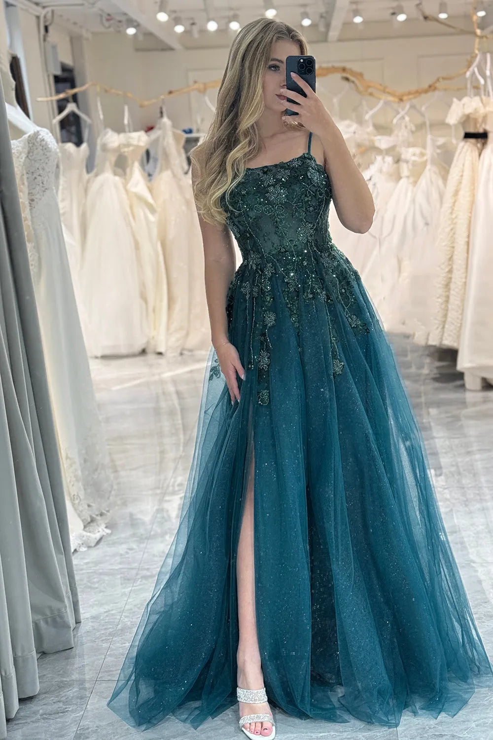 Aimishang A-Line Spaghetti Straps Prom Dress With Slit And Beading