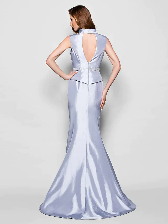 Mother of the Bride Dress Queen Anne Taffeta Sleeveless with Sash Ribbon Beading