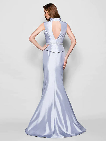 Mother of the Bride Dress Queen Anne Taffeta Sleeveless with Sash Ribbon Beading