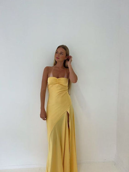 Yellow Prom Dresses Mermaid Spaghetti Straps Party Dress, AST895