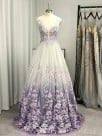 A-Line/Princess V-neck Tulle Applique Sleeveless Floor-Length Dresses - RongMoon
