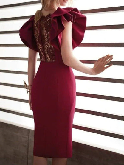 Sheath / Column Beautiful Back Elegant Homecoming Cocktail Party Valentine's Day Dress Scoop Neck Short Sleeve Knee Length Spandex with Sleek - RongMoon