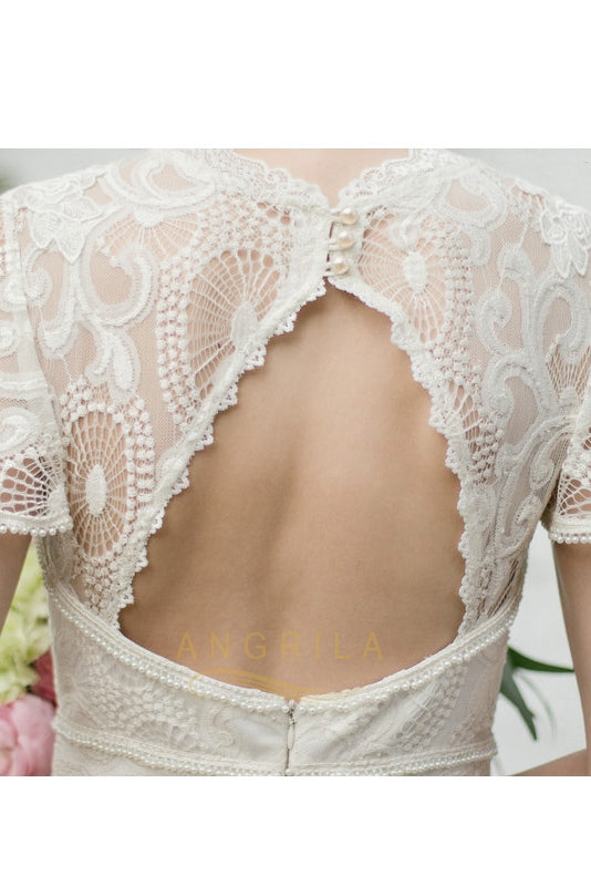 Short Sleeves Floor-length Lace Wedding Dresses